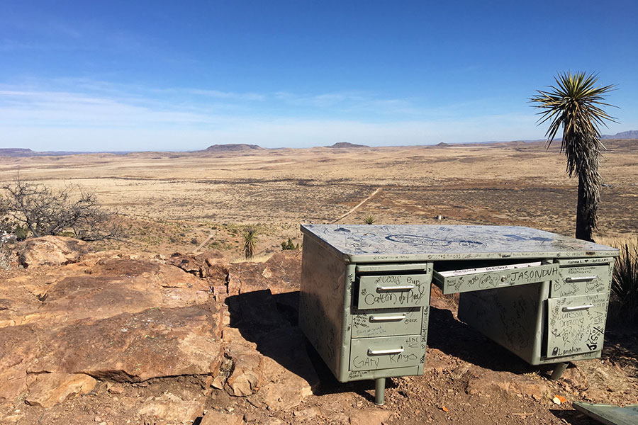 graffiti desk in the desert